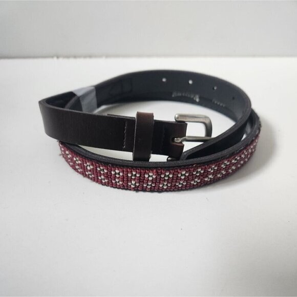 NEVADA | beaded leather belt brown red sz M - Picture 1 of 6